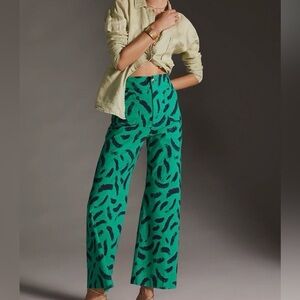 Anthropologie Maeve The Colette Green Abstract Wide Leg High Waist Pants 32